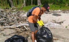 Bagging beach trash, Playa Santa Teresa, Costa Rica